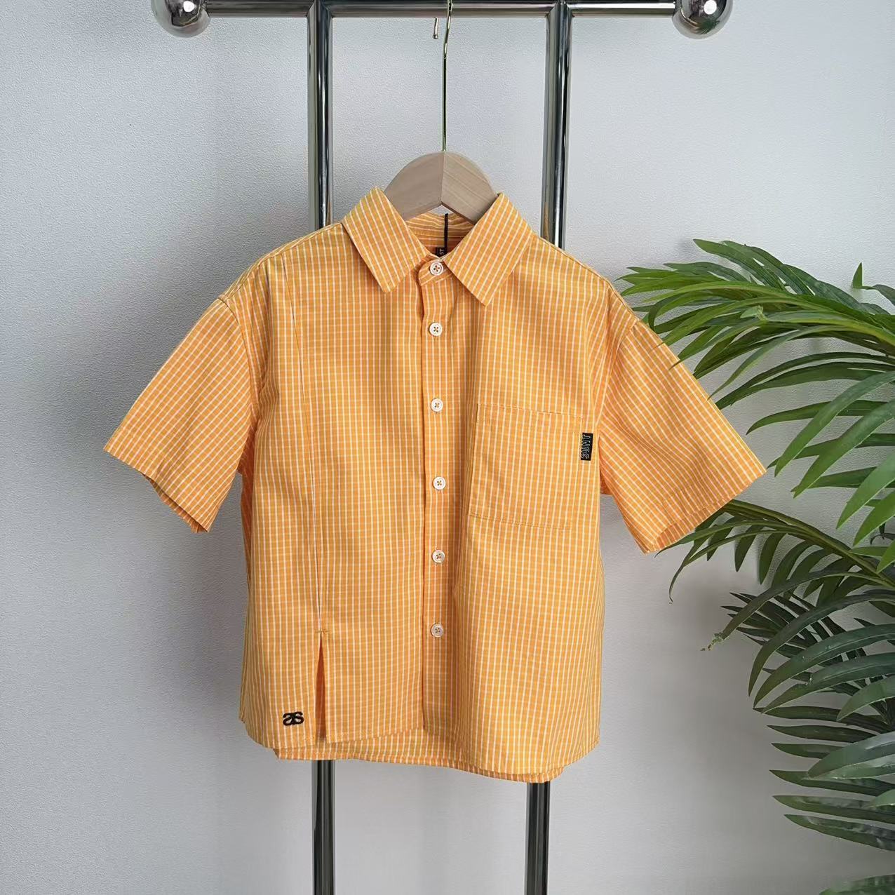 【1929A】橘色格子衬衫B9-3