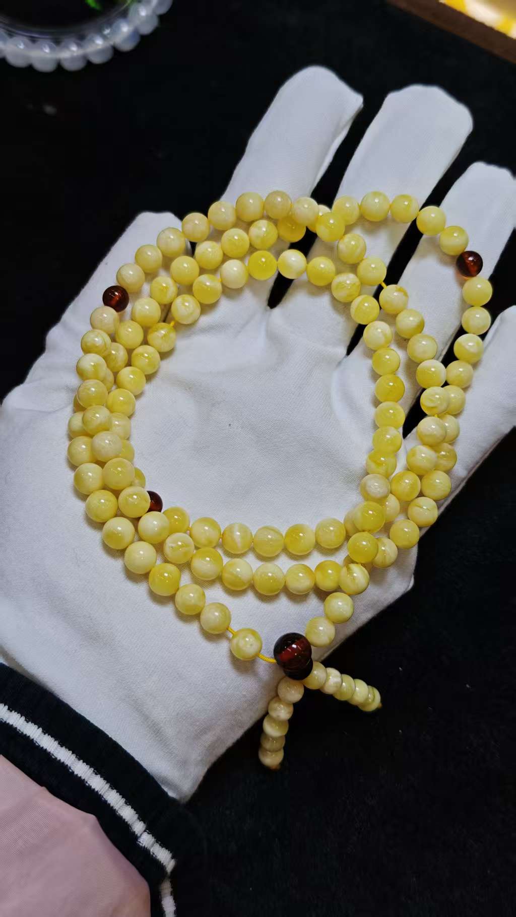 蜜蜡手串108颗三圈天然琥珀6mm-8mm成品色微差