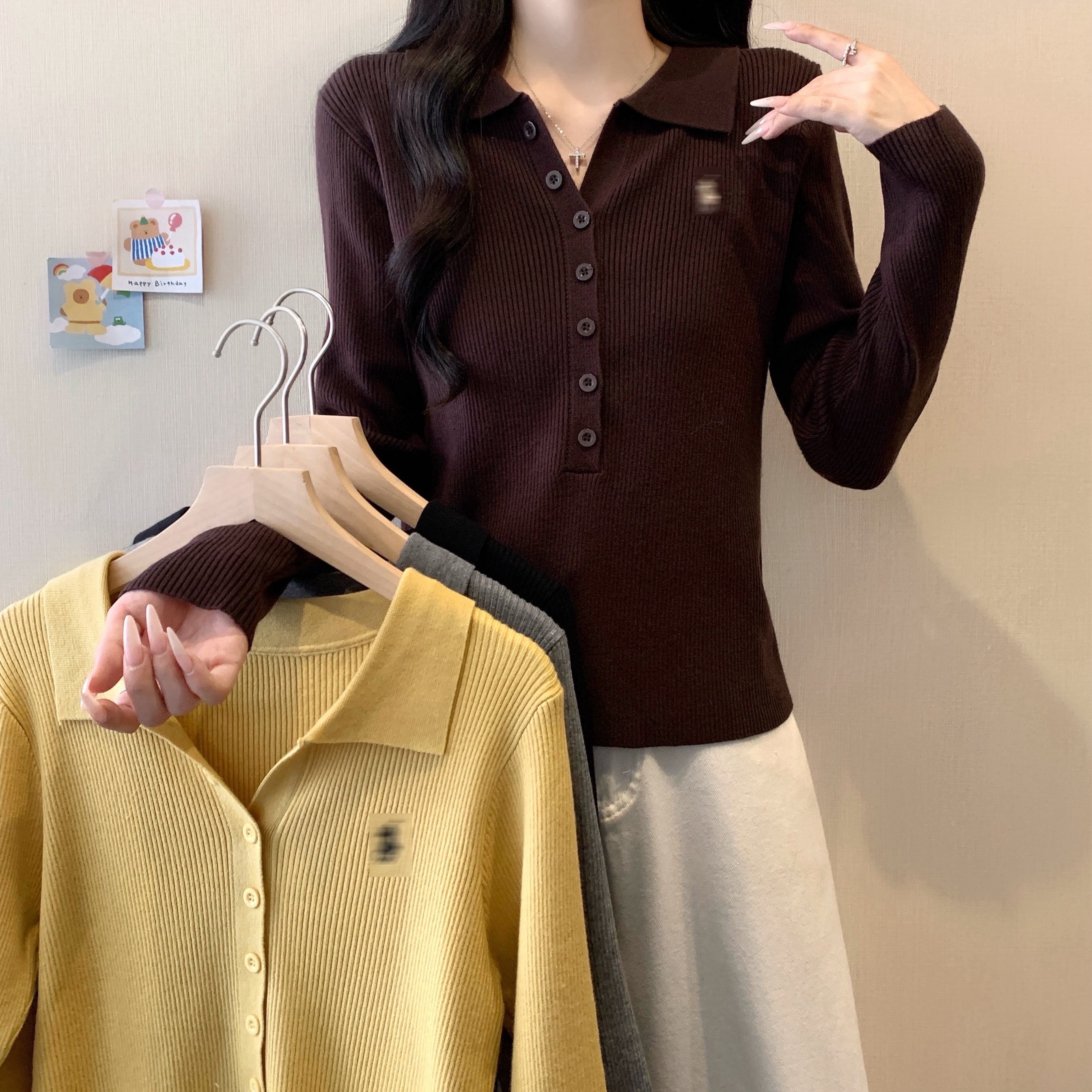 大码女装秋冬高级老钱风排口翻领针织衫显瘦刺绣毛衣