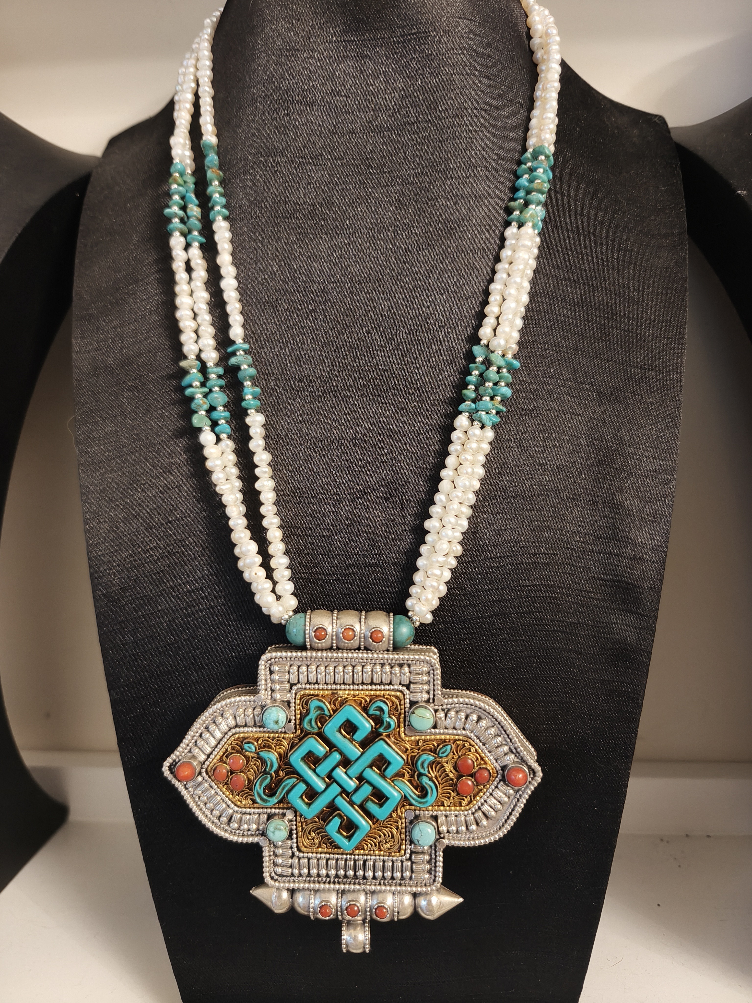 坠链均925银亚克力 藏式民族风大项链