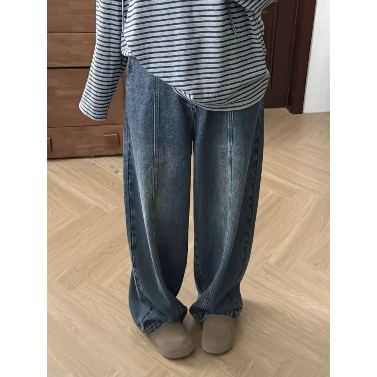 晶咕佳佳【入秋必穿】两个版本后腰松紧立体水洗牛仔裤遮肉高腰复古