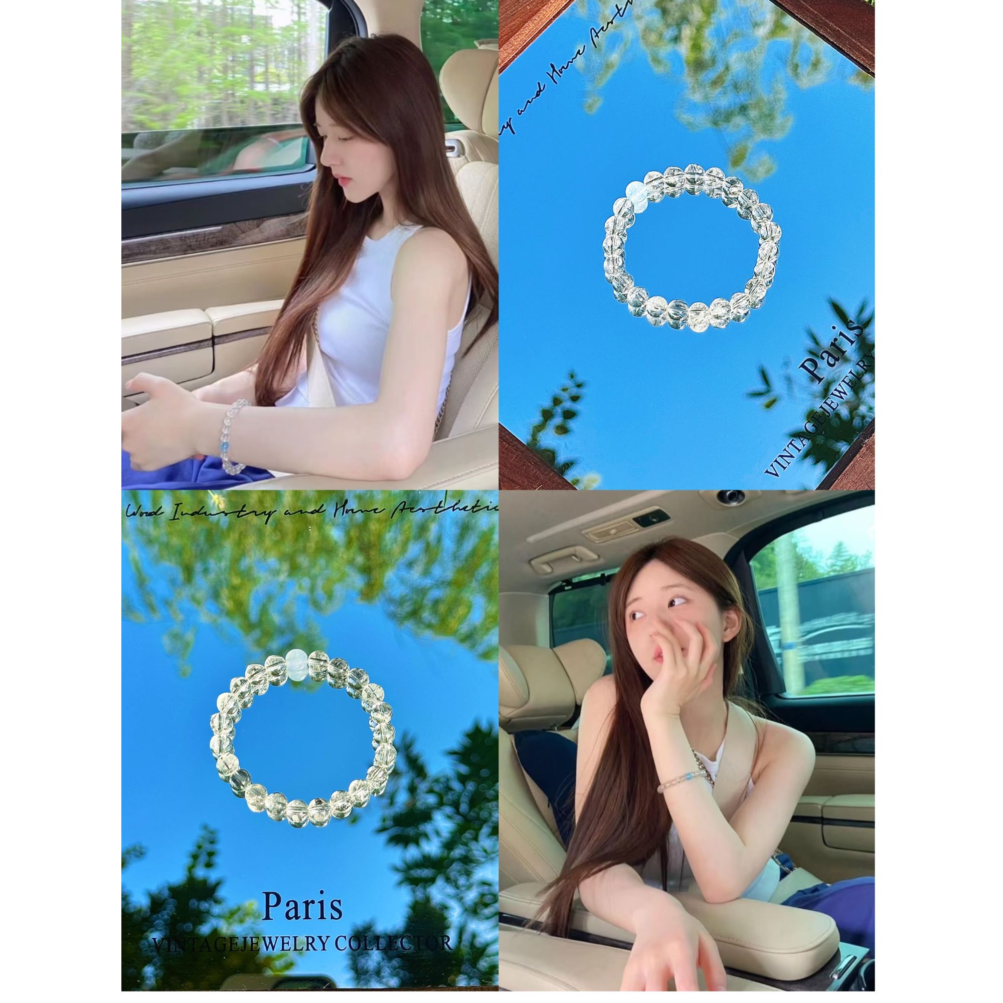 【新粉福利】赵露思同款白水晶手串单圈海蓝宝女款百搭消磁小卡天然