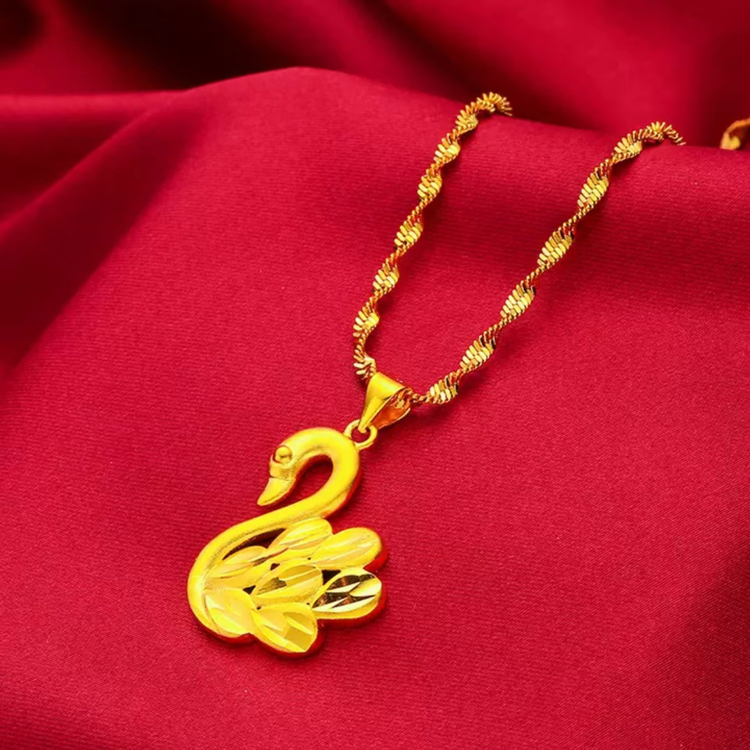 铜合金项链 经典亮面小天鹅吊坠浪漫精致锁骨链套链毛衣链不掉色