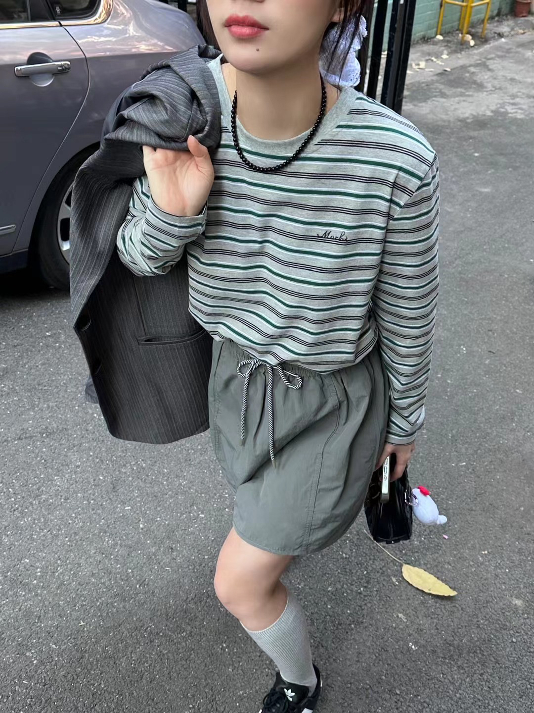 常规款套头款春秋女条纹毛针织衫时尚设计师ins显瘦宽松拼接