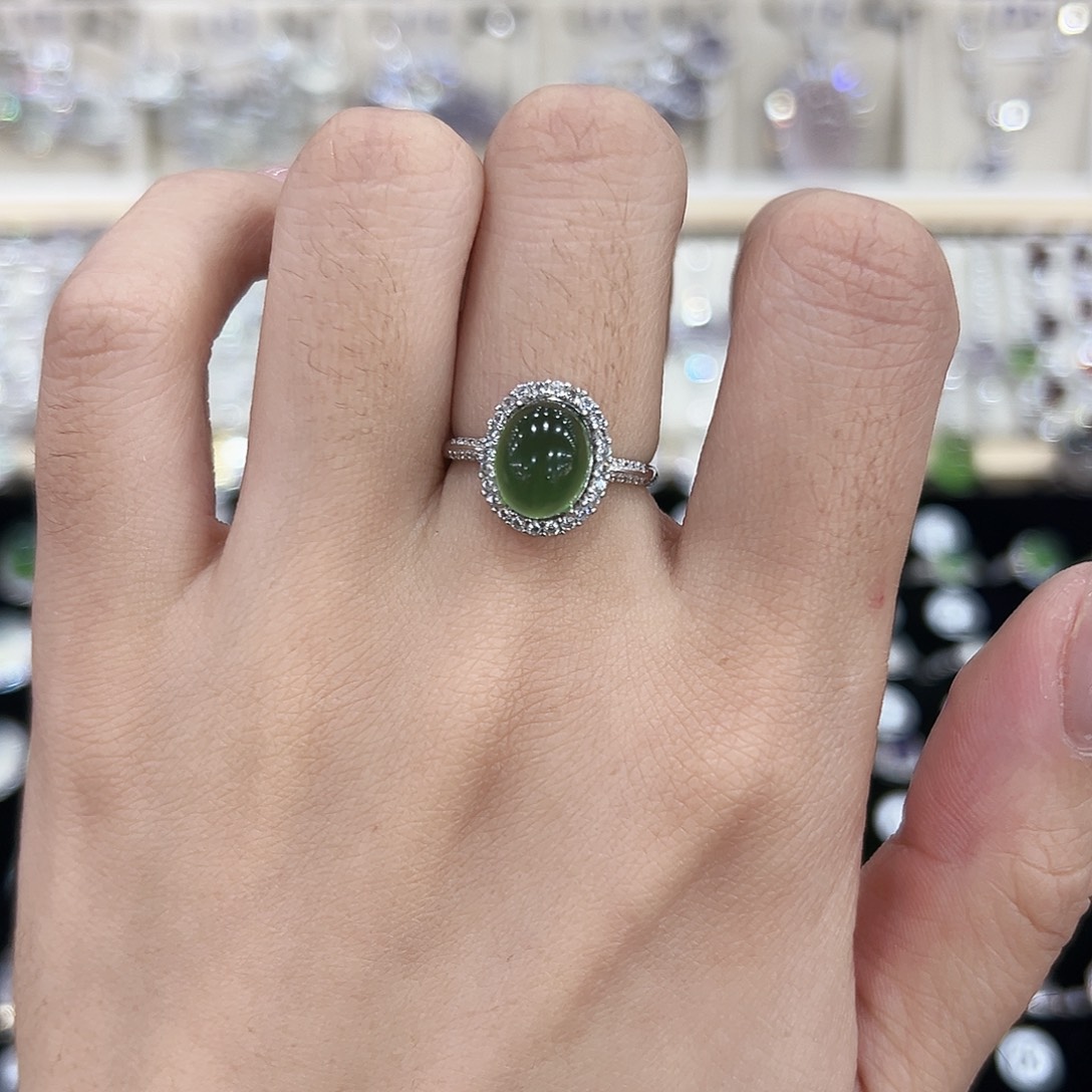 岫玉银S925镶嵌戒指