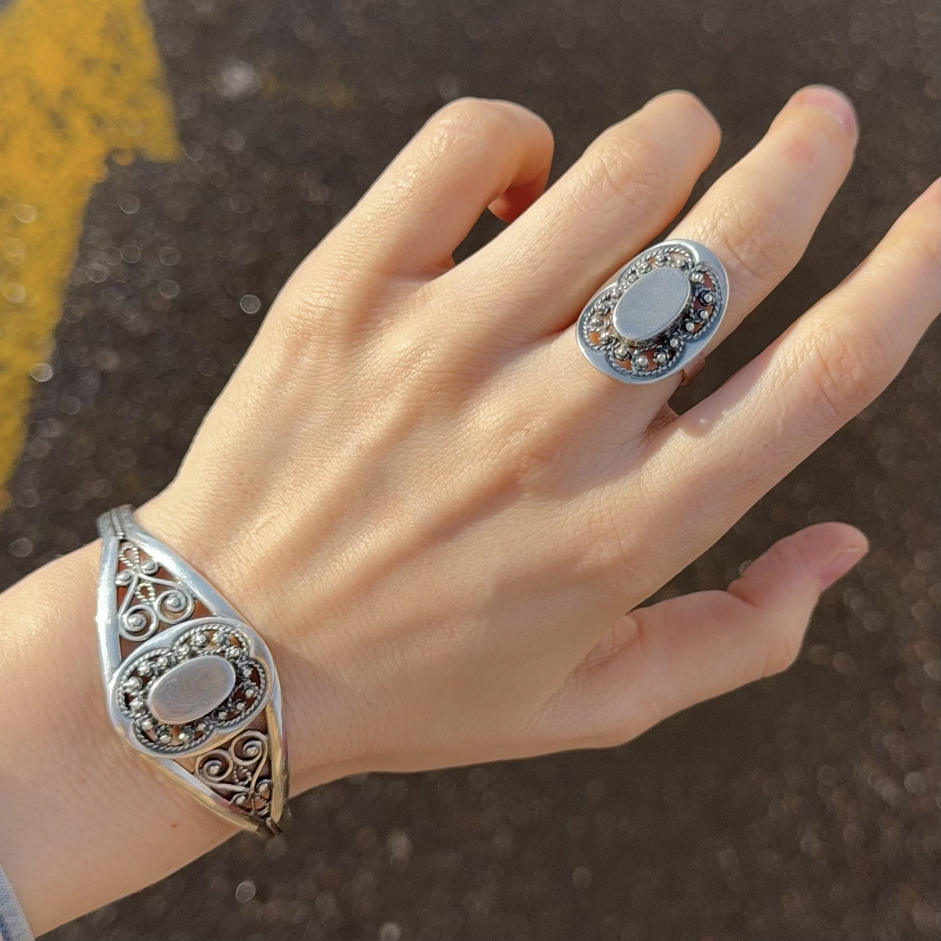 925银银制品 哈萨克斯坦进口。手镯戒指。两件套