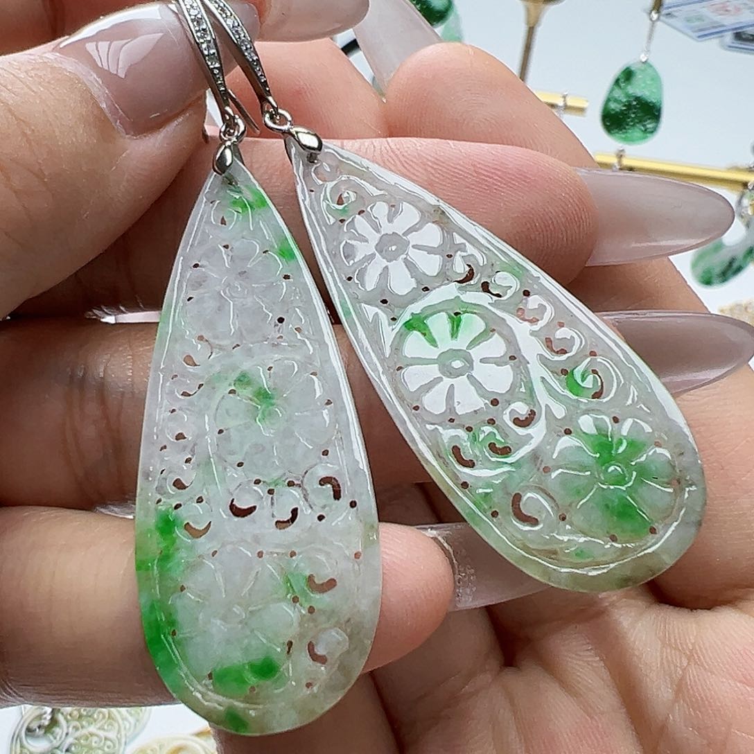 银S925镶嵌翡翠耳饰天然缅甸A货翡翠