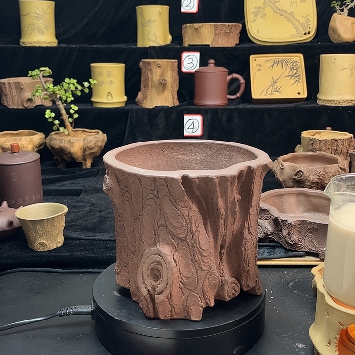 泥塑全手工制作树桩花盆