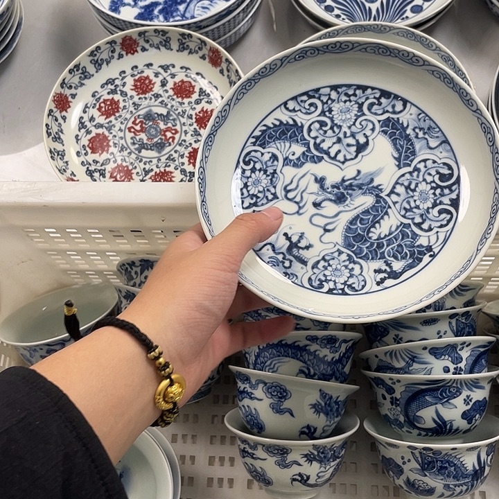 瓷片景德镇青花如意穿花龙大壶承