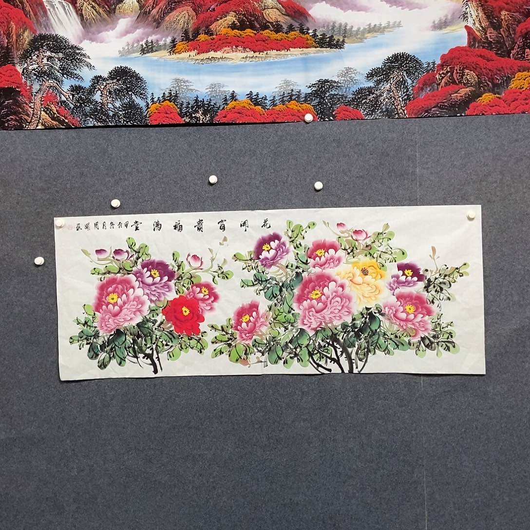 国画小六尺牡丹一副