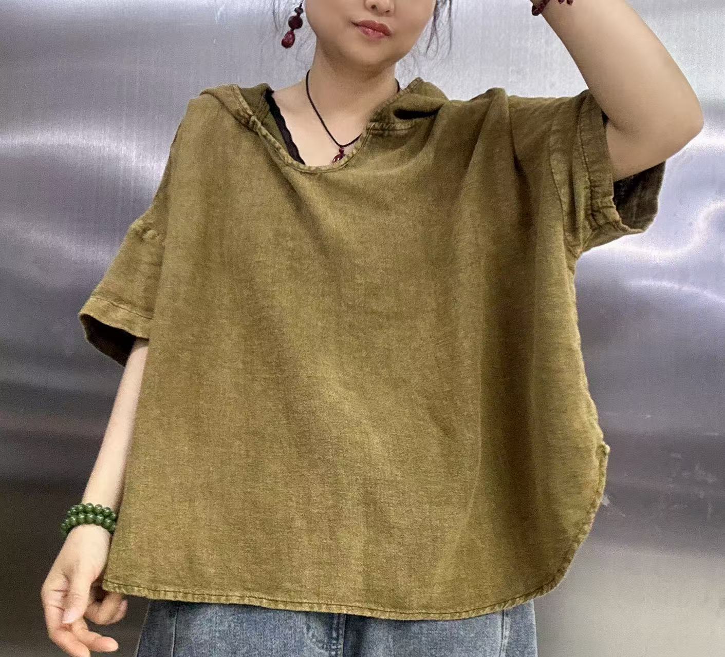 连帽百搭麻料上衣08532