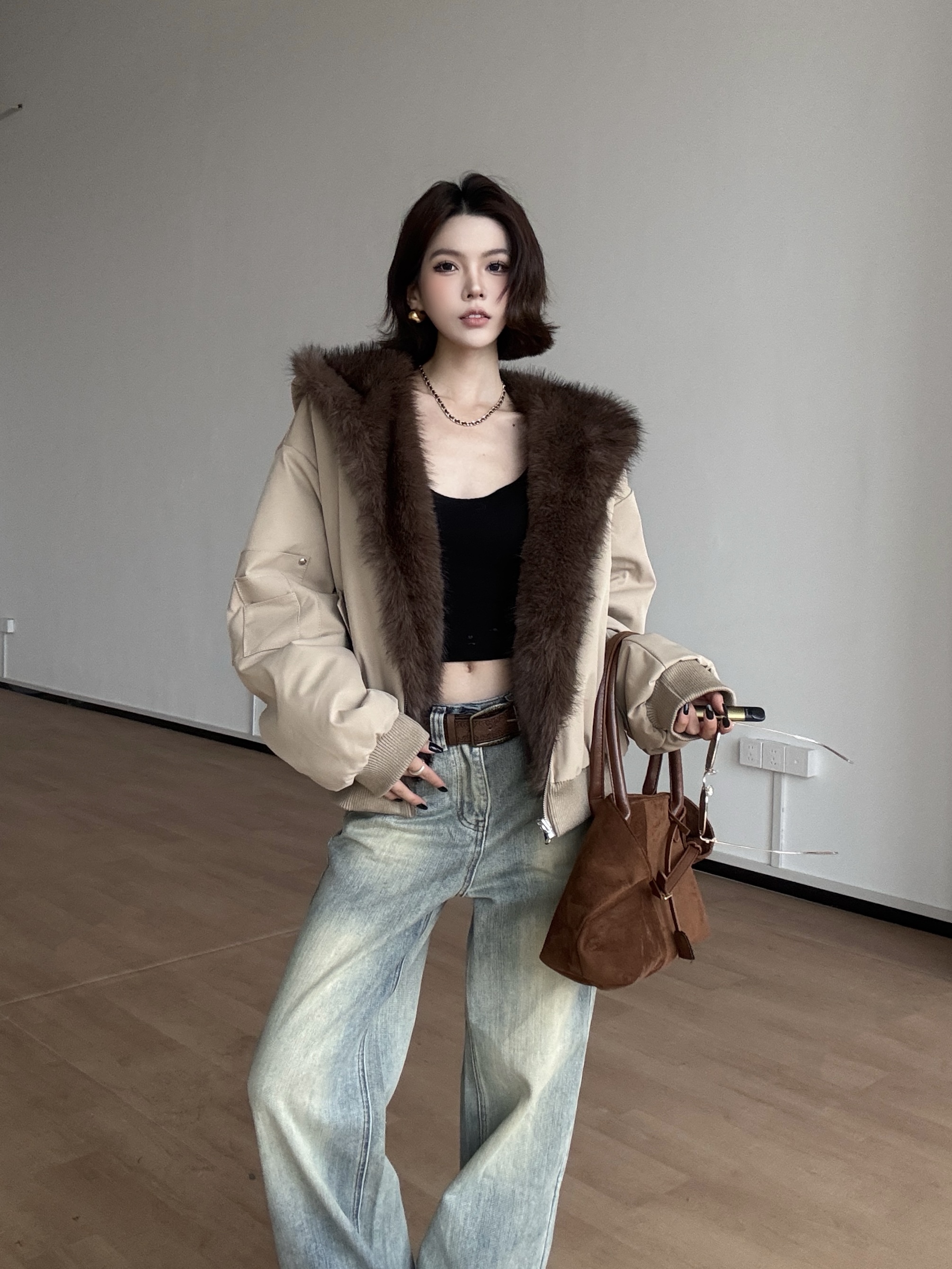 25 | 瑞吉山冬日 新款慵懒宽松休闲连帽双面穿环保毛毛外套