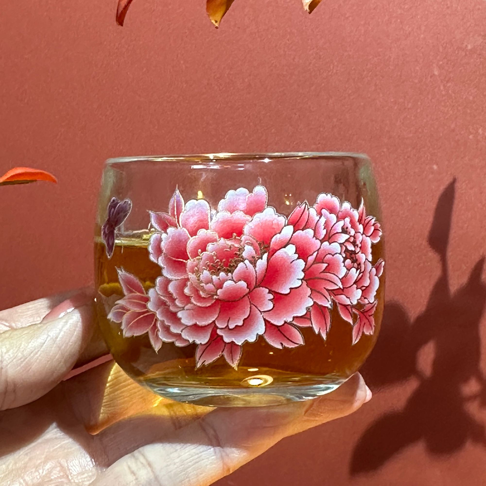 G3161-紫色牡丹水晶玻璃杯