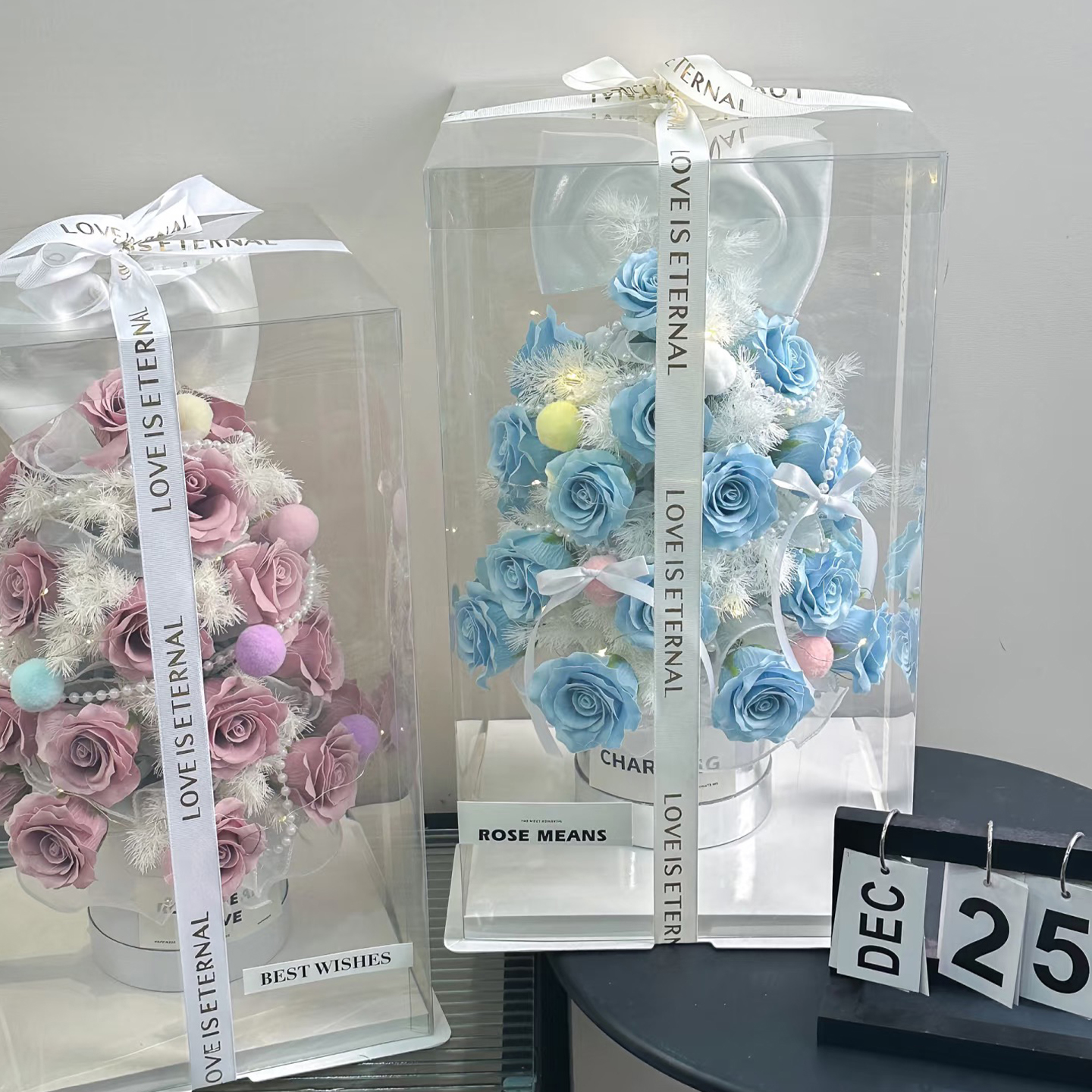 【花喜爱】透明PVC圣诞树花盒长方形礼品材料盒手工diy花艺资材