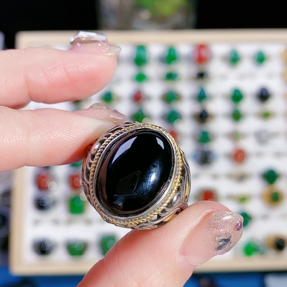 玛瑙/玉髓戒指银S925镶嵌