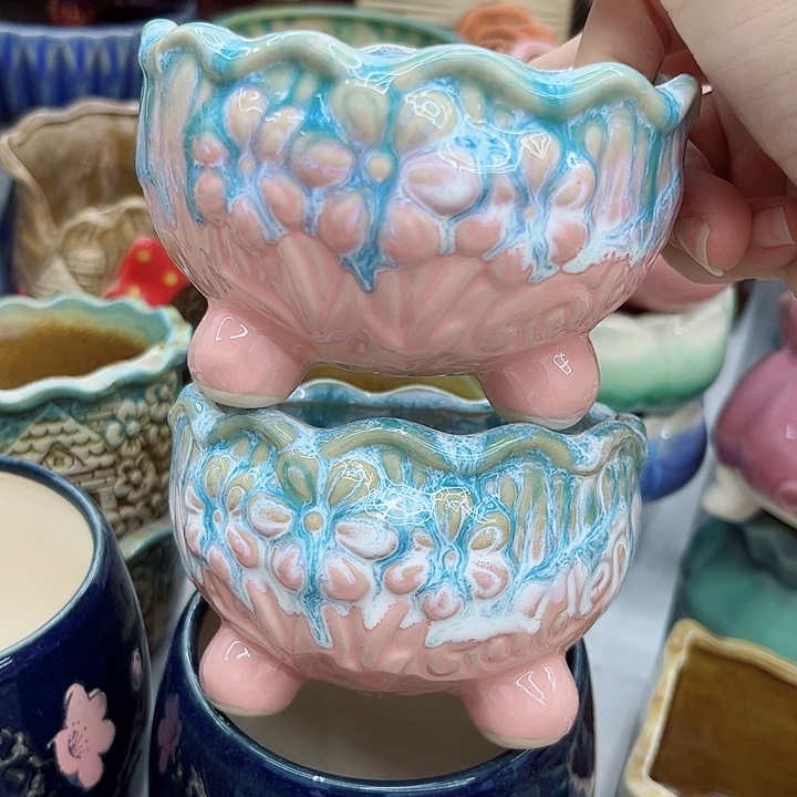 多肉绿植陶瓷花盆9.9包邮，有孔