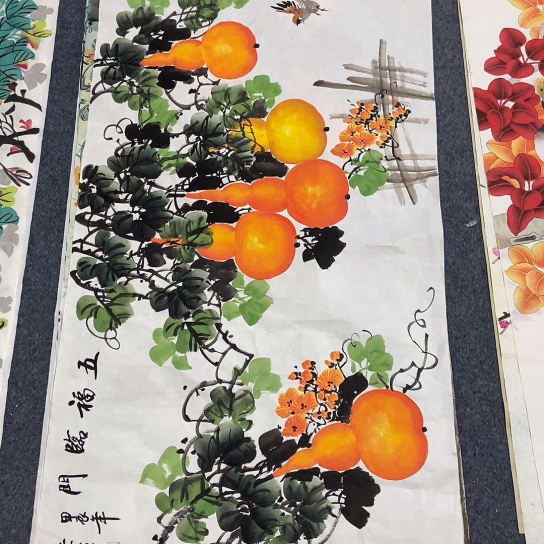 国画四尺葫芦一副