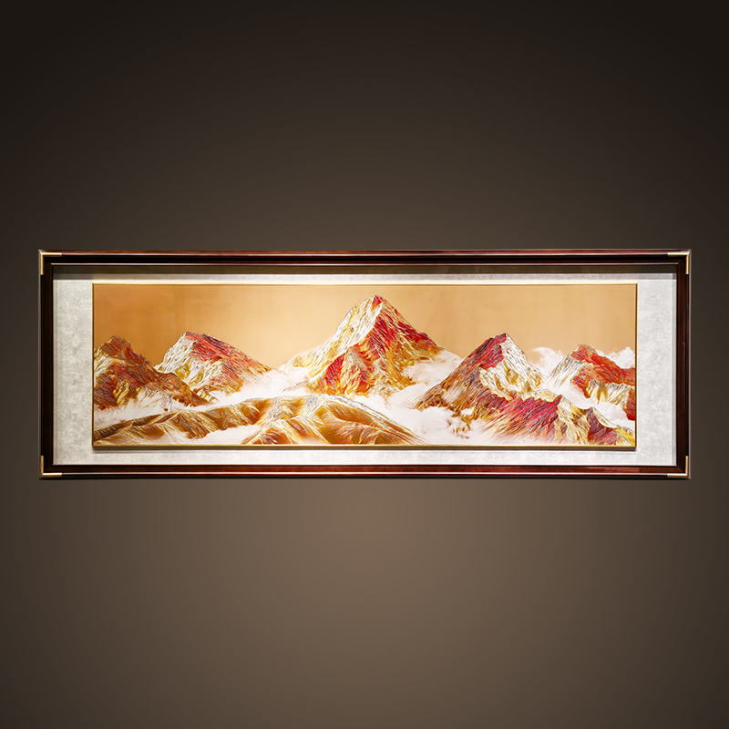 刘华铜手工錾刻铜雕画《日照金山》山水画沙发背景装饰画铜艺术挂画