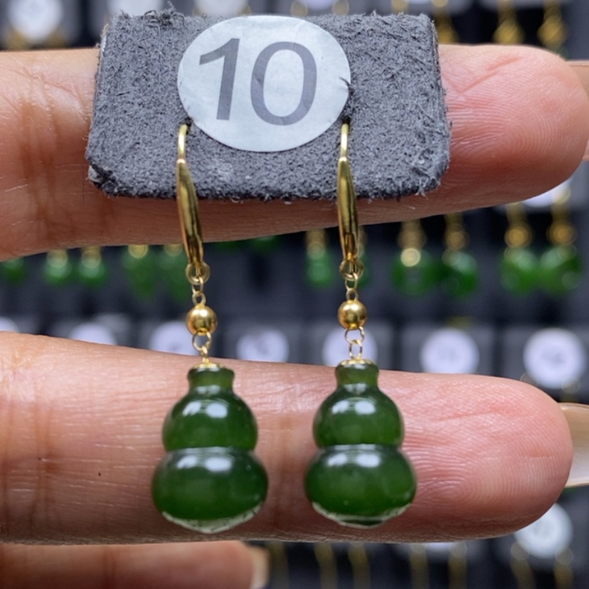 【闪购商品】和田玉耳饰18K金镶嵌13x9mm葫芦耳饰