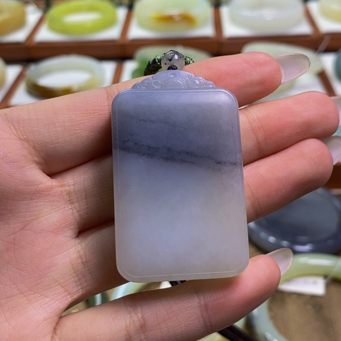 和田玉手镯未镶嵌籽青花平安无事牌