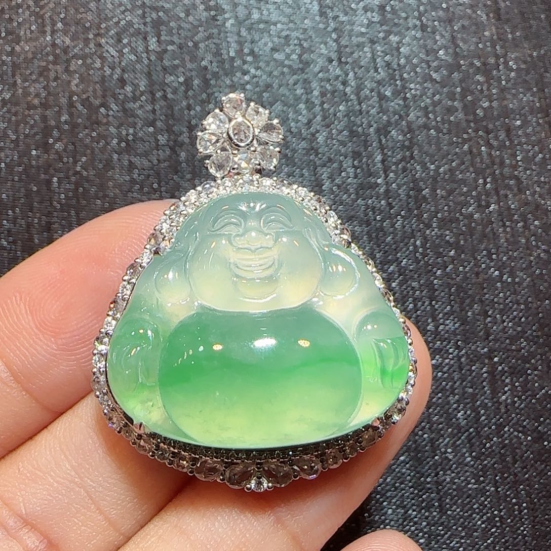 翡翠18K金镶嵌吊坠(不含链)佛公