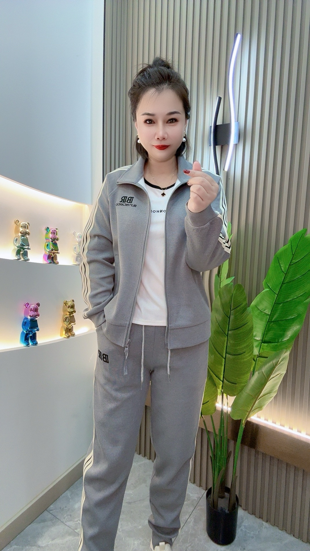 侧白条运动套装不加绒束口