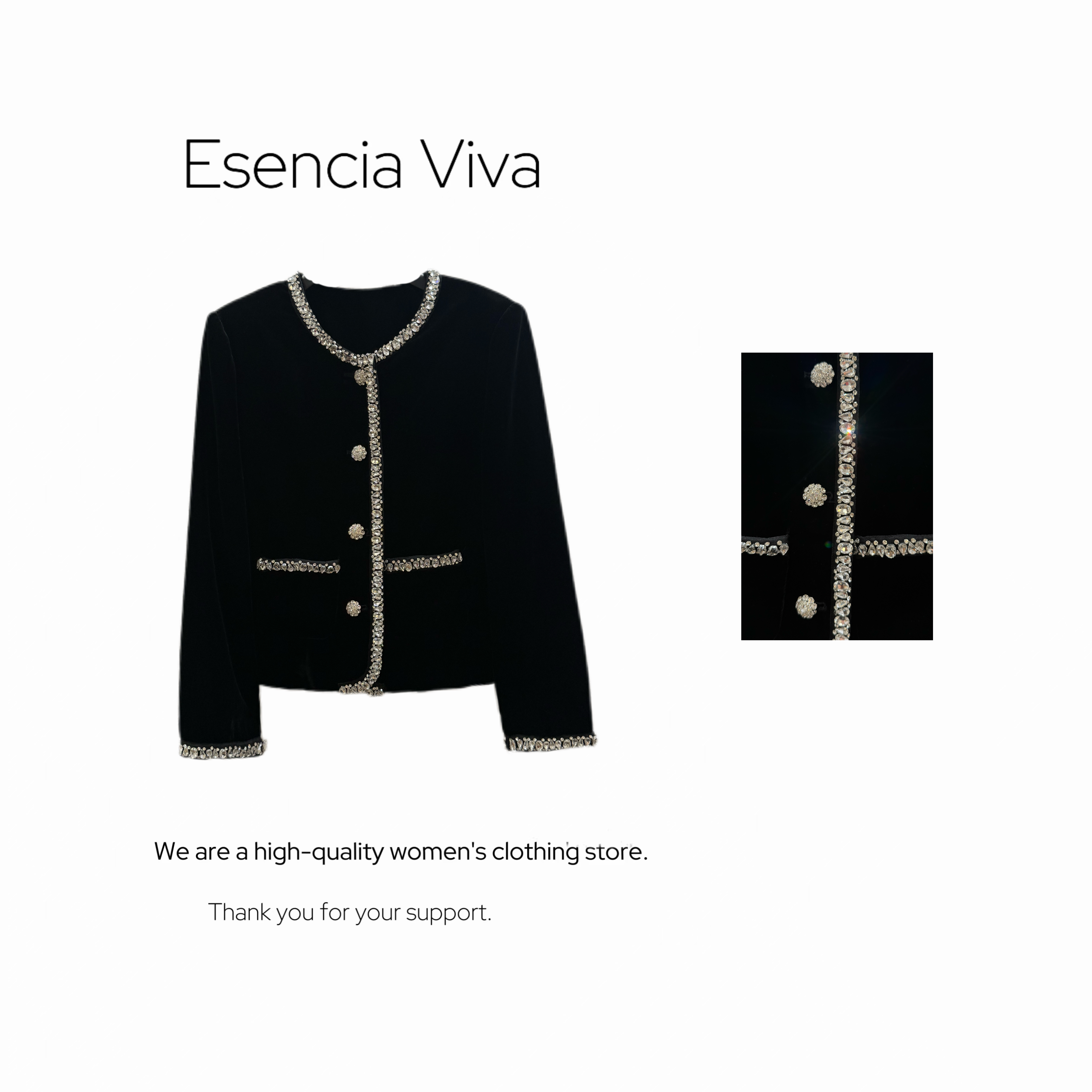 EV.【原创设计】桑蚕丝绒正肩西装水钻气质设计款上衣外套EV25QW174