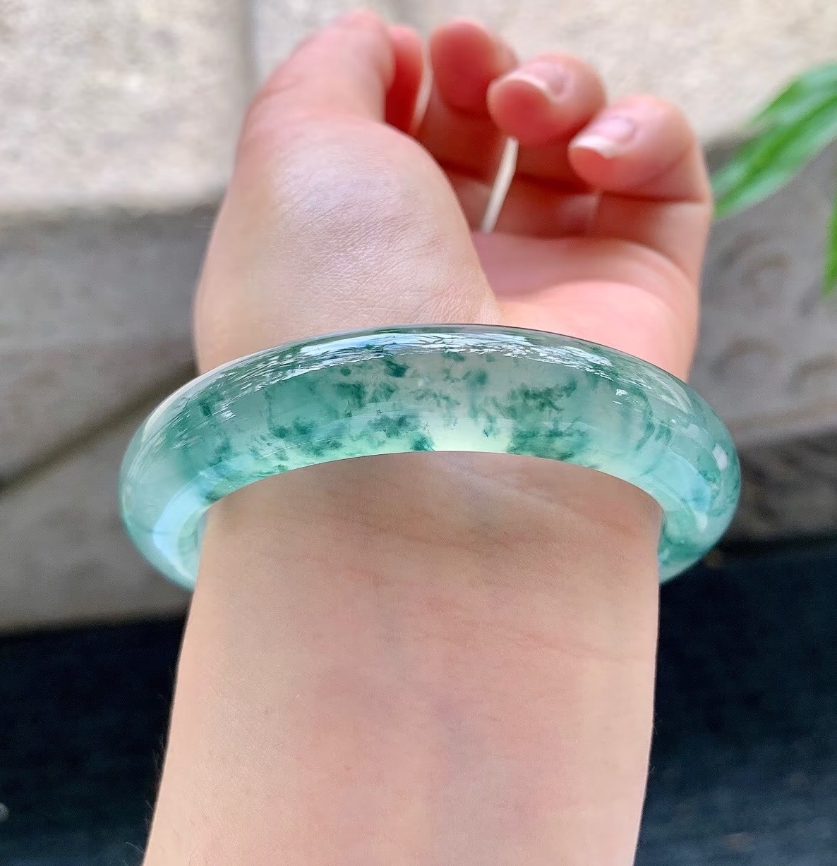 高冰缅甸飘花春彩半山水白底青时尚国风