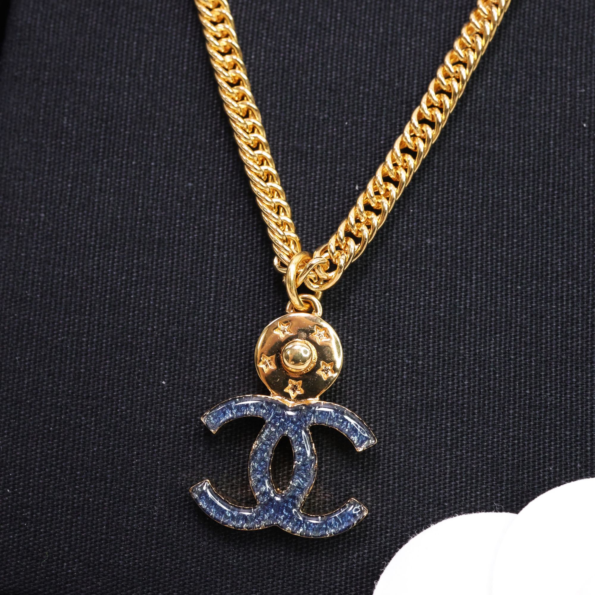 全新未使用 Chanel/香奈儿 24p牛仔蓝双C吊坠项链 06020