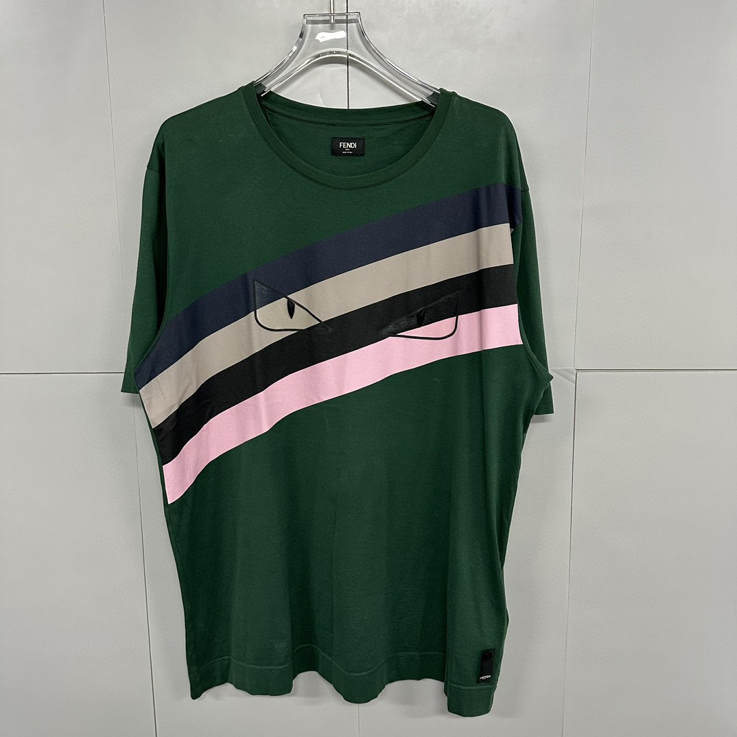 95新 FENDI/芬迪 小怪兽条纹拼色印花短袖 XXL码 D14728
