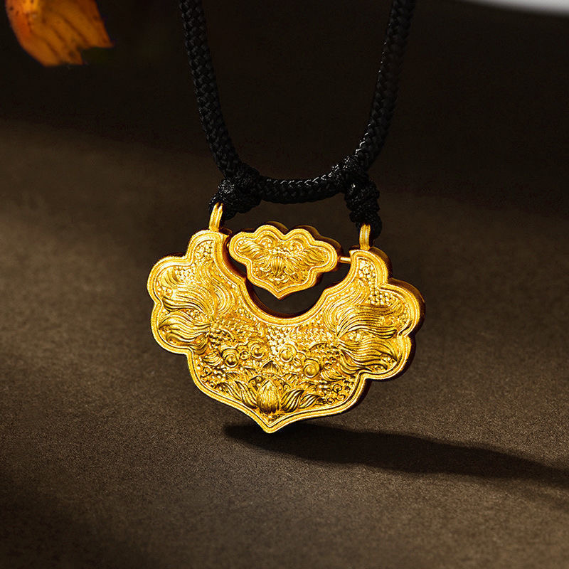 吊坠足银 锦鲤锁吊坠真金包裹白银黄金色质感不漏银