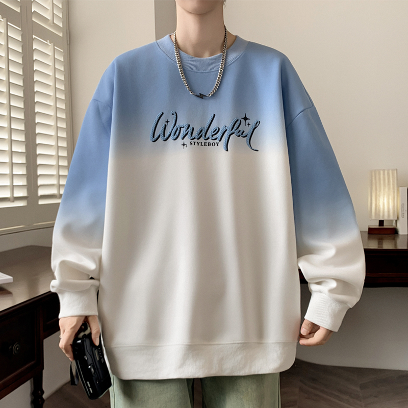 青少年初高中学生韩版渐变男百搭长袖打底衫秋季ins圆领透气卫衣