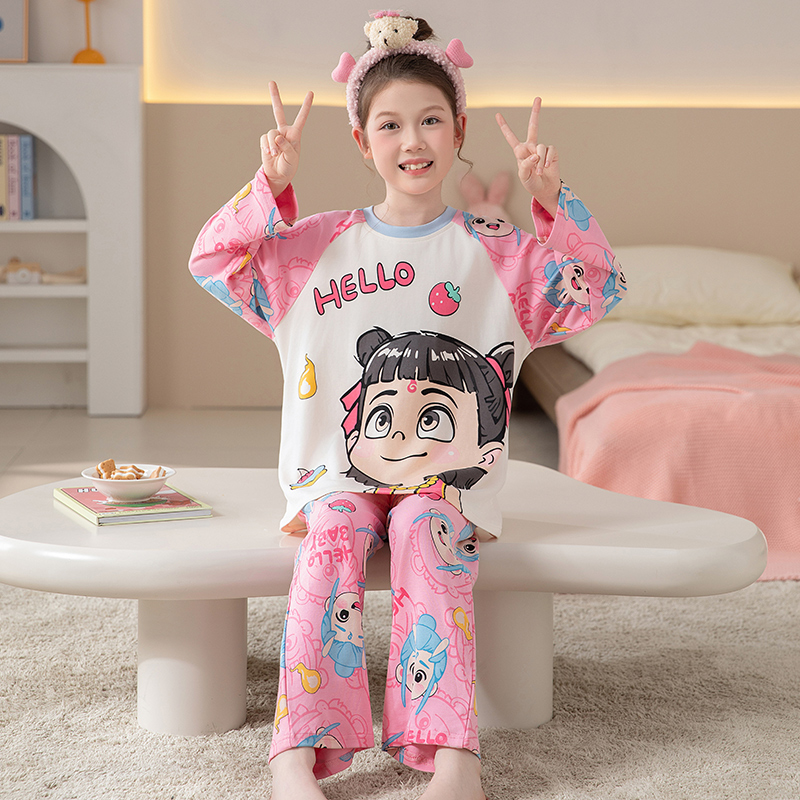 YUZHAOLIN/俞兆林长袖圆领春秋季女童洋气可外穿纯棉睡衣儿童套装