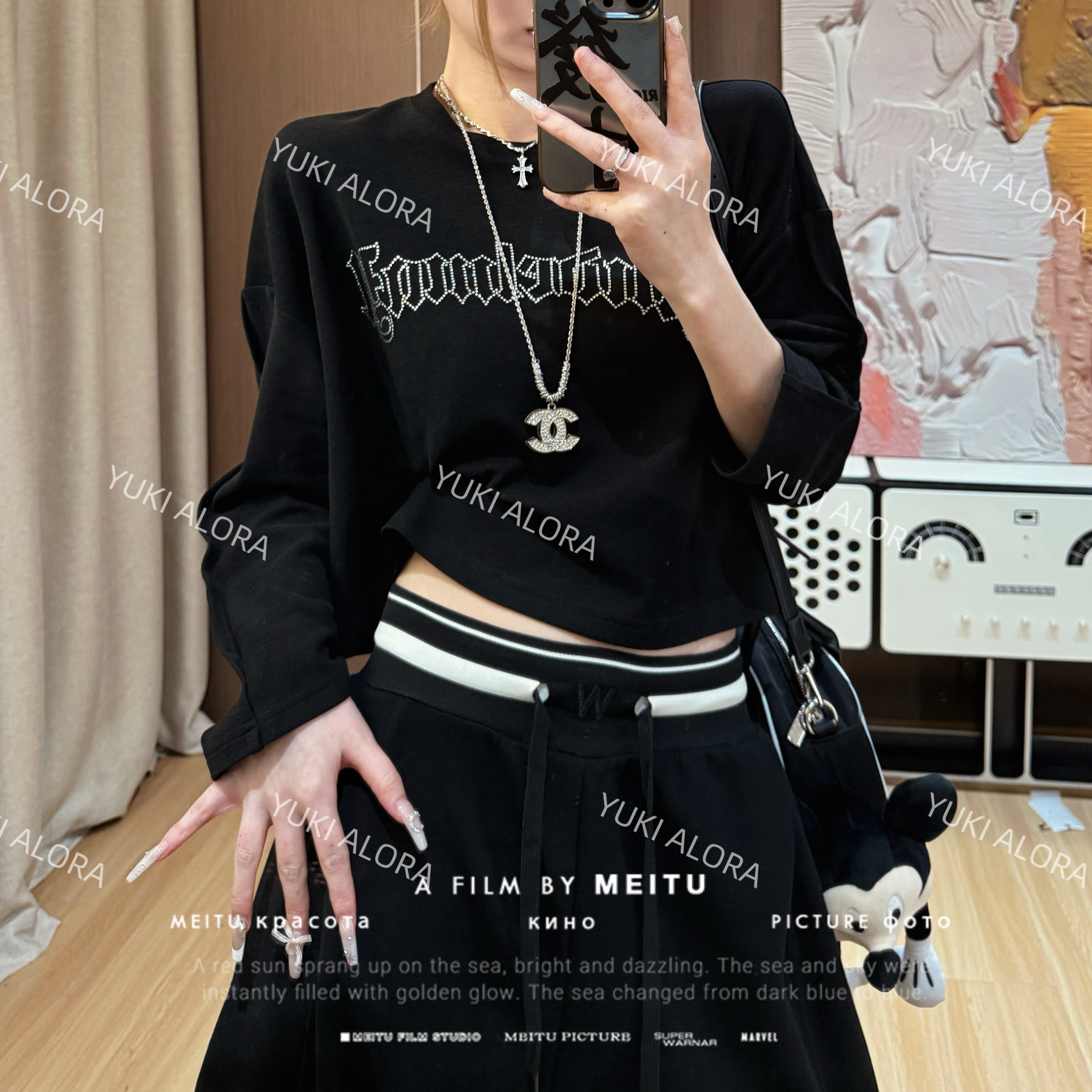 【LLU李】新款烫钻宽松显瘦长袖t恤百搭打底衫 LLU-002136