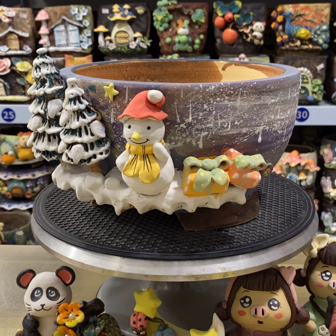 白狐粗陶手捏花盆