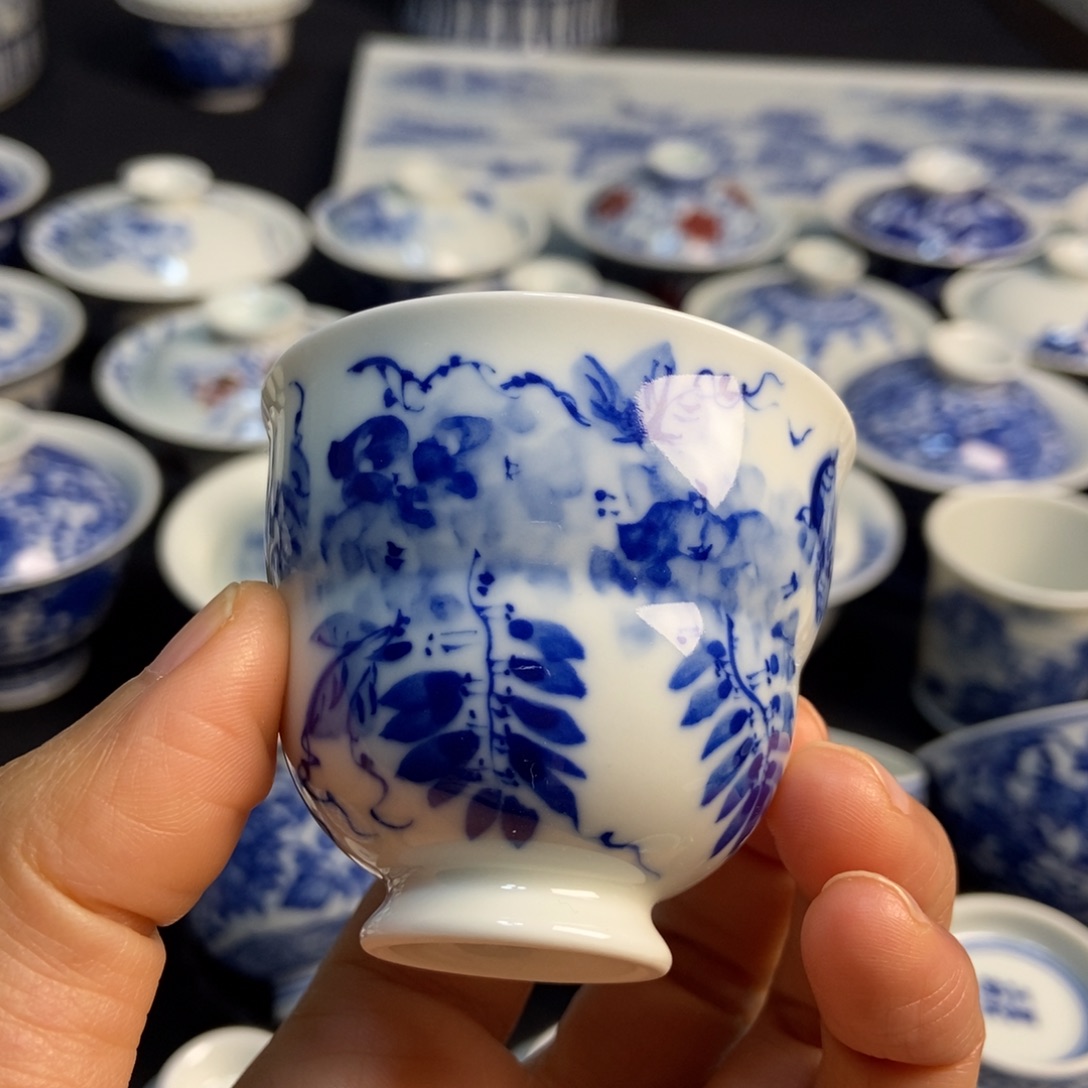 陶瓷柴折腰青花主人杯