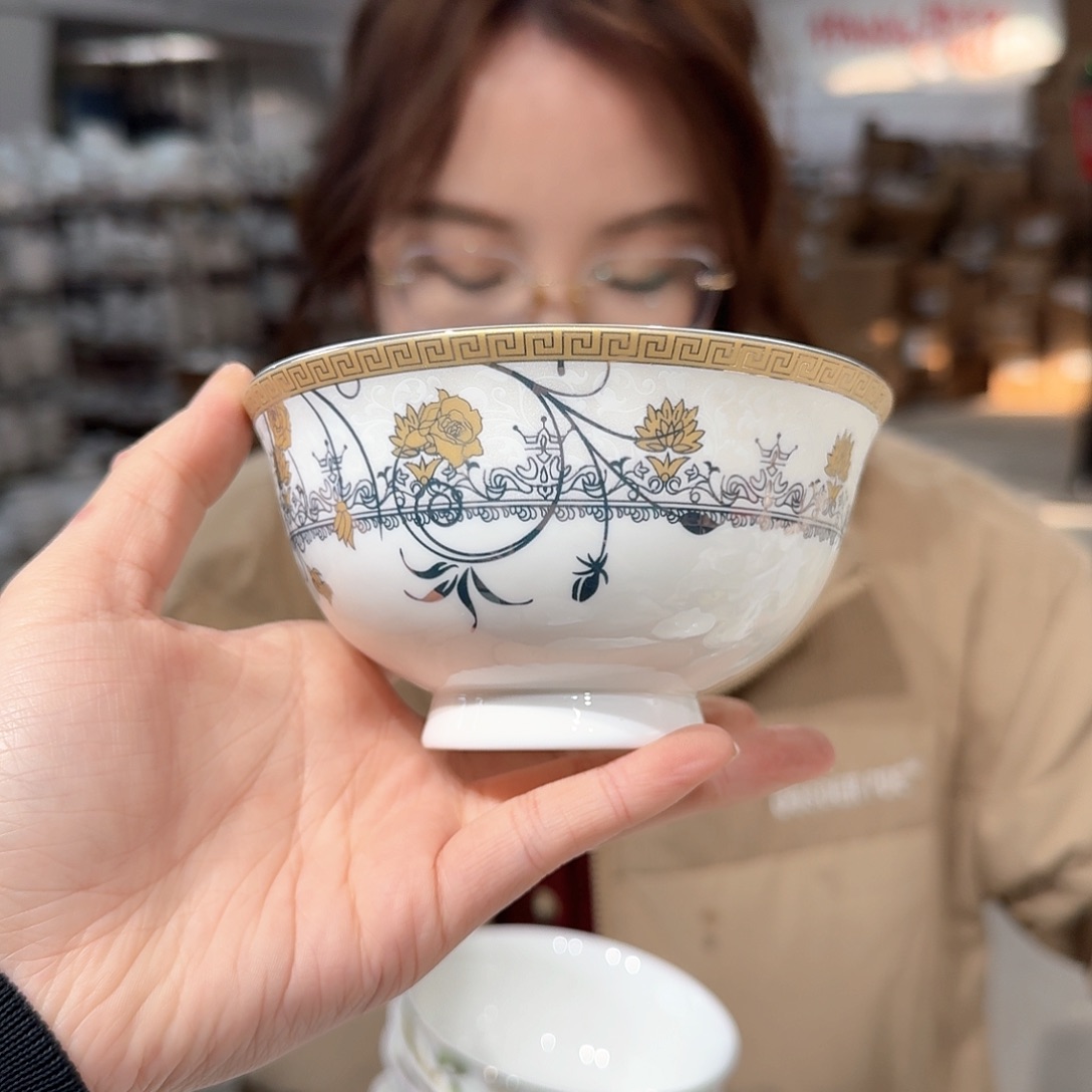 瓷4.5英寸高脚碗米饭碗4只外贸尾单