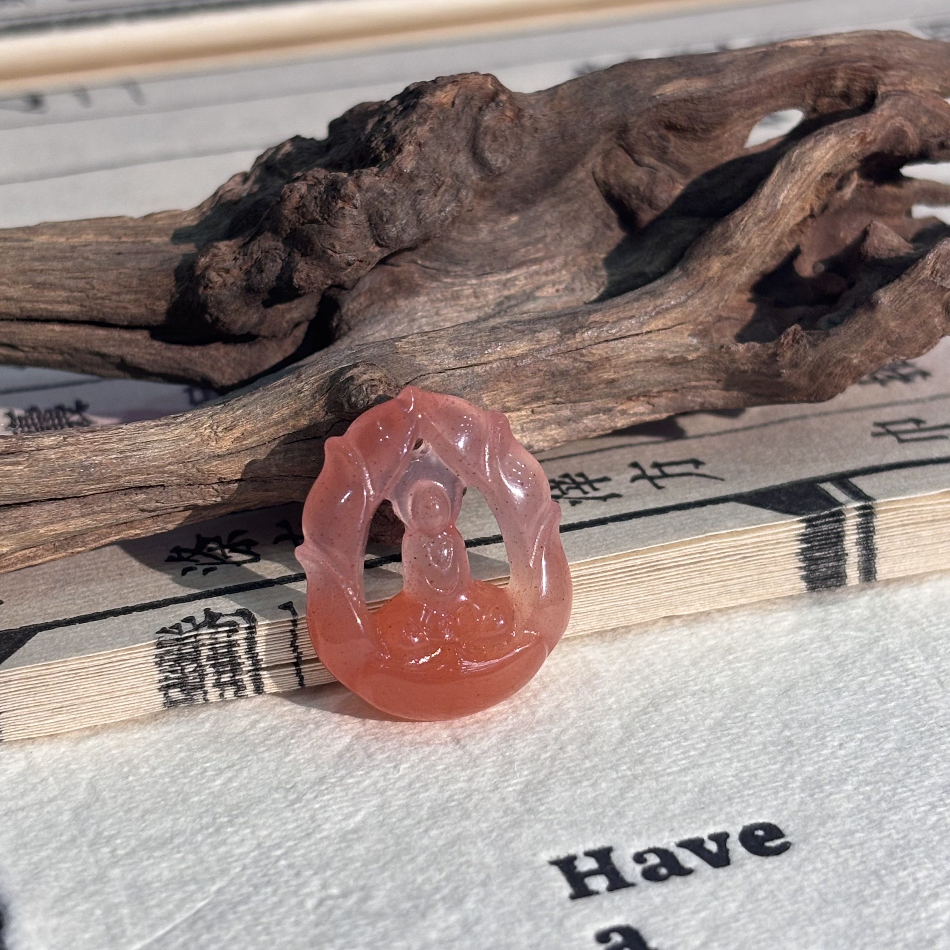 【真石】天然南红意境悟道吊坠5-6g