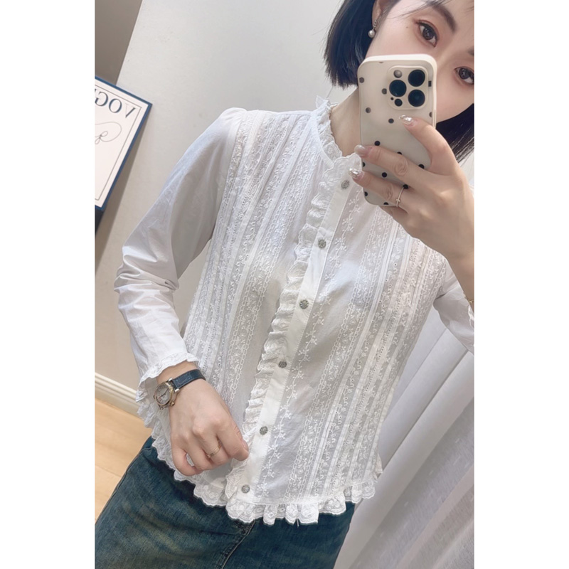 【清款6】重工刺绣】花边棉质压褶小衫0107