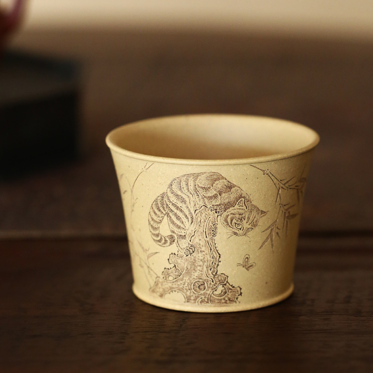 杯研所 | 猫蝶献瑞 马蹄杯 本山绿泥 120cc 耄耋之年 中国画经典