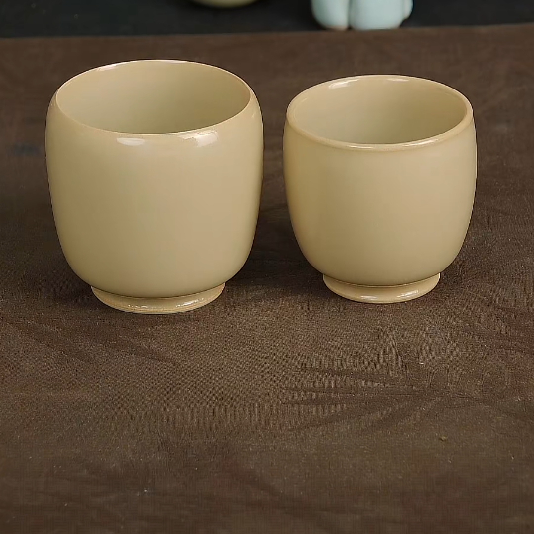 微醺落日带足龙蛋周贝龙泉青瓷 直壁杯手握杯主人杯家用纯手工