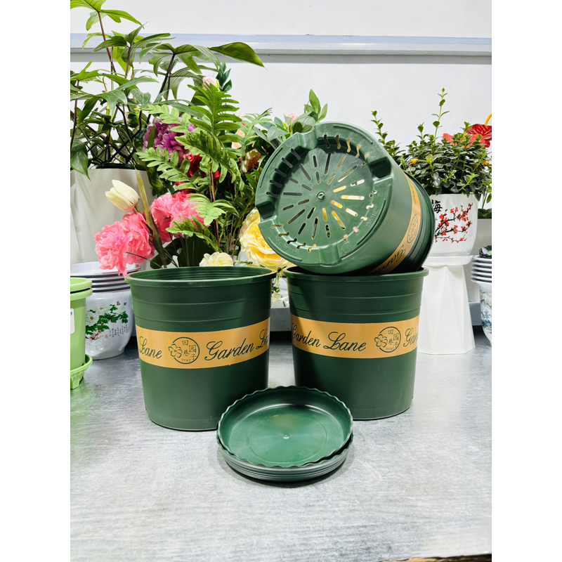 （3个带托盘）印花花盆大号加厚2.3加仑花盆>口径23厘米高21厘米