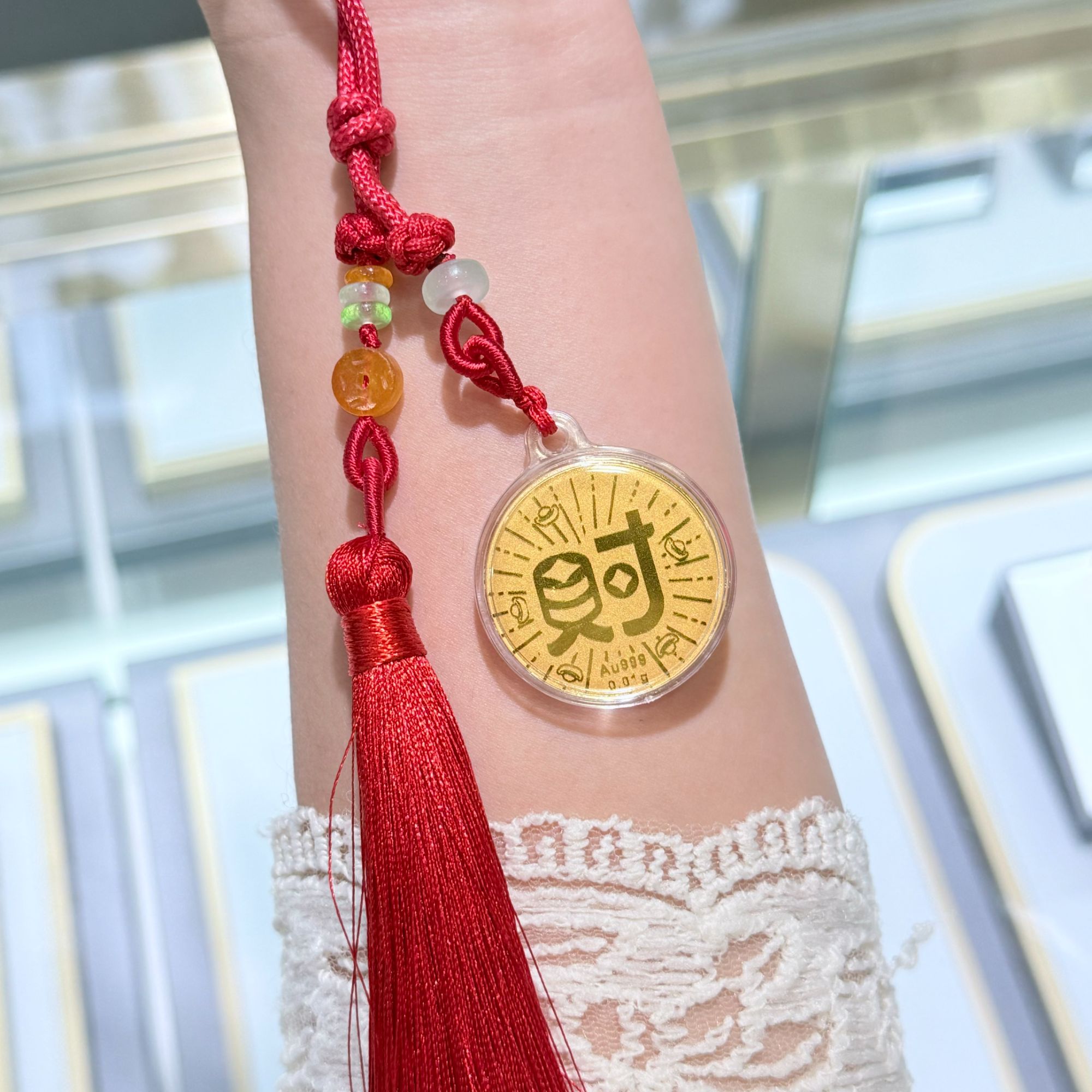 【玖凤楼珠宝】黄金发财币车挂创意礼物含金配件22K车挂