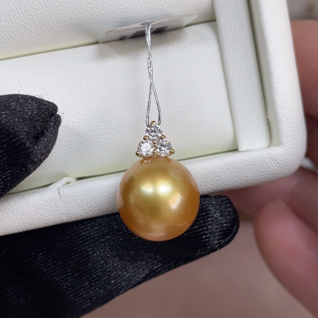 海水珍珠吊坠(不含链)18K金镶嵌12.5mm