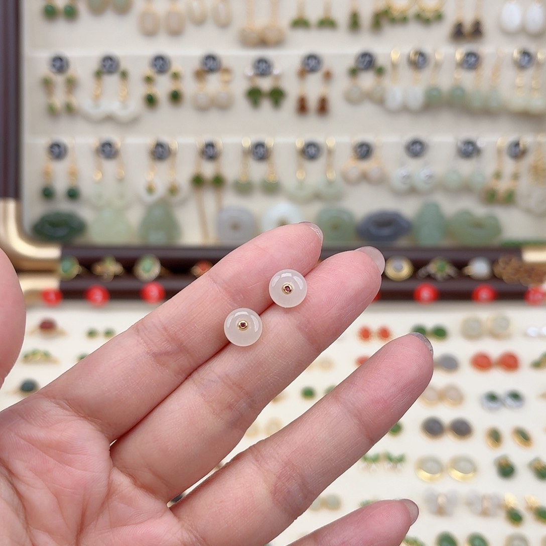 银S925镶嵌和田玉耳饰