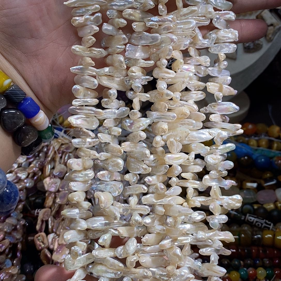 石英质玉未镶嵌，天然淡水珍，珠巴洛克中孔22mm，