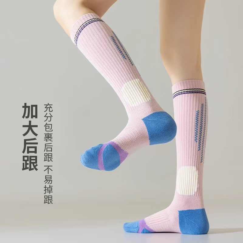 防滑夏季小腿袜防汗中筒压力袜秋季长袜薄款植绒条纹