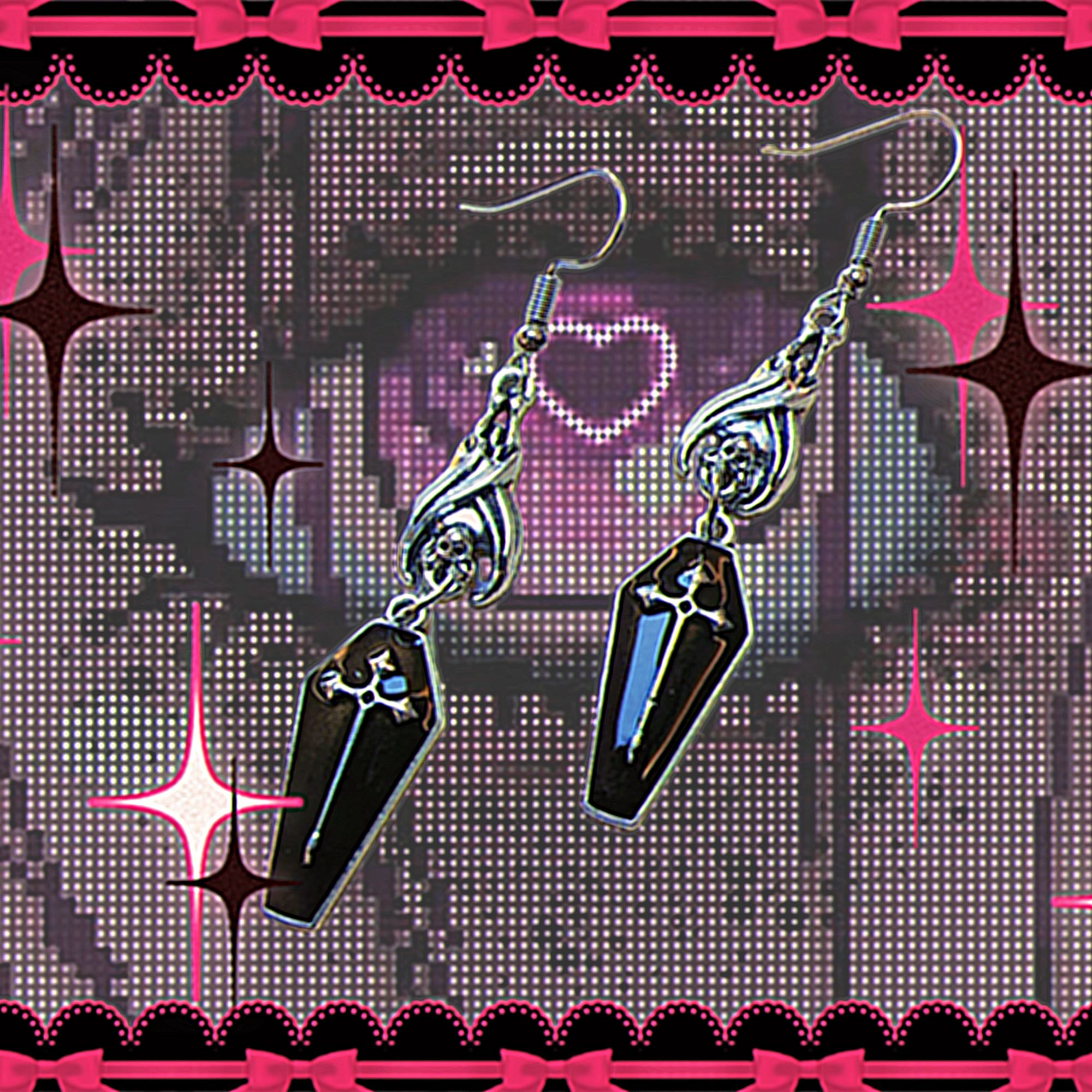 铜合金珐琅耳饰 吸血鬼蝙蝠配棺材蝙蝠耳环德古拉吸血鬼耳环A0071