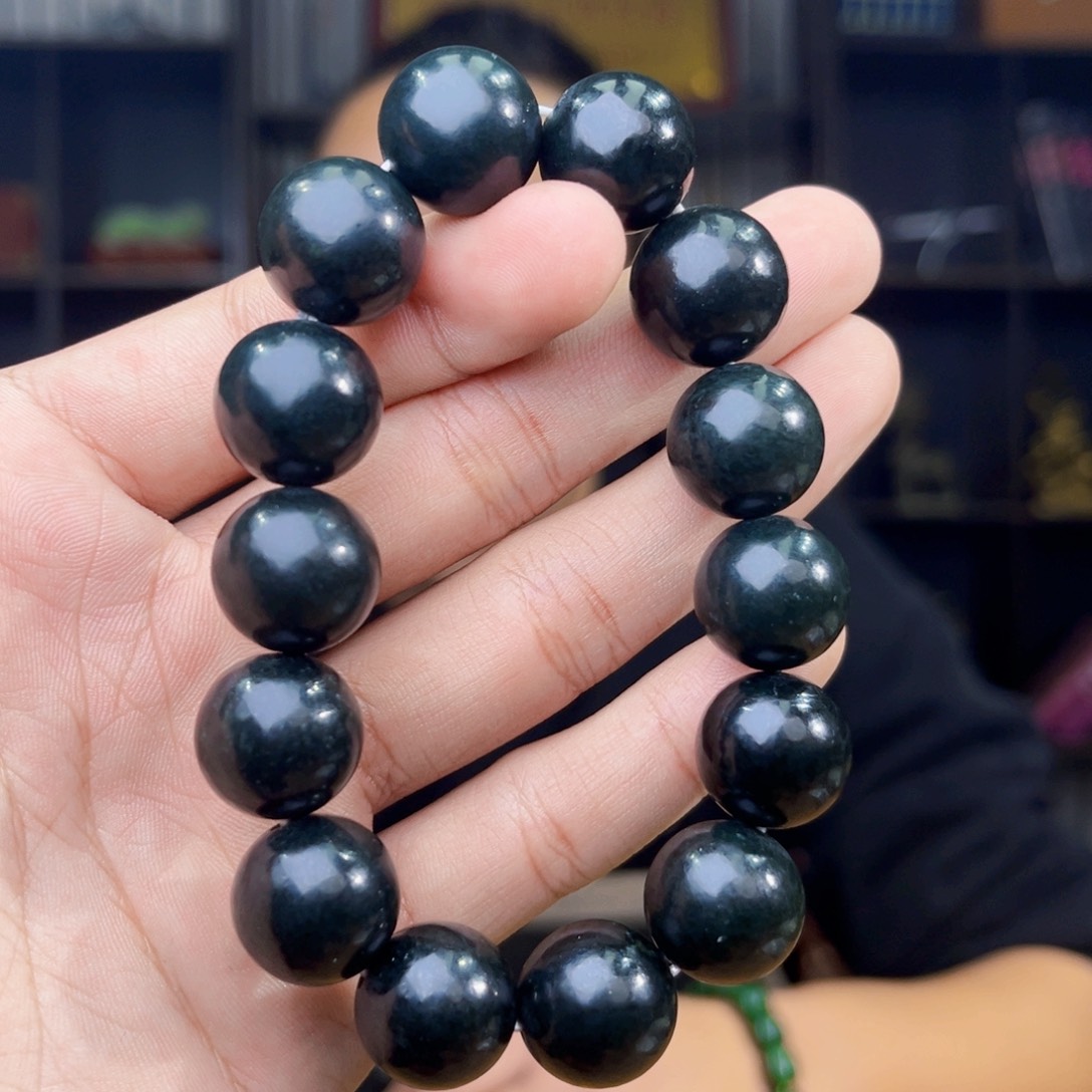 和田玉未镶嵌手串天然和田玉新疆黑青卡16