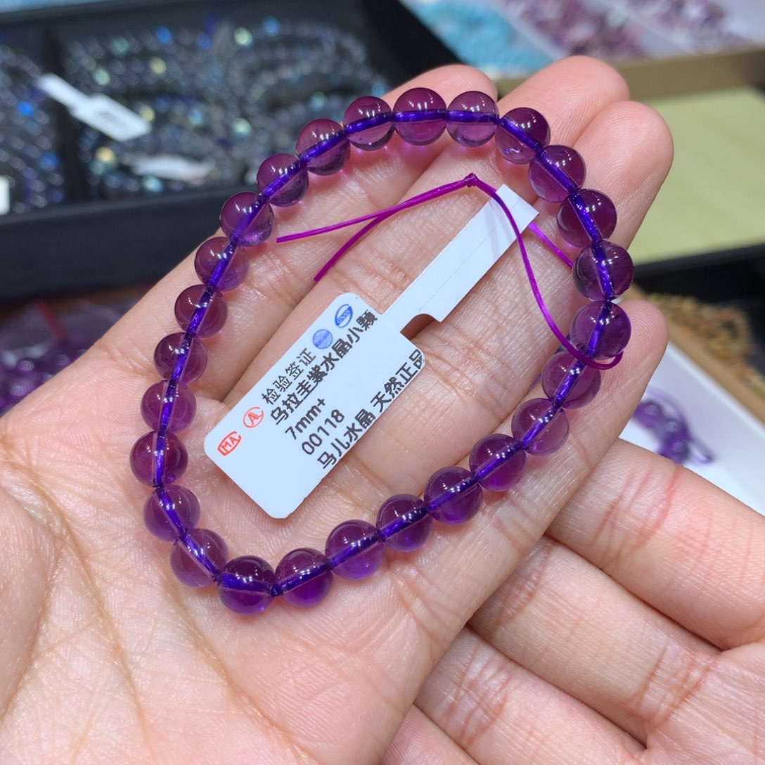 紫晶手链未镶嵌乌拉圭紫水晶7mm+